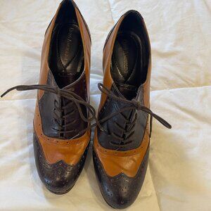 Vintage Enzo Angolini brown tan lace up Saddle heel Shoes size 8